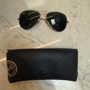 Ray-Ban Gold Frame Sunglasses with Dark Green Lenses